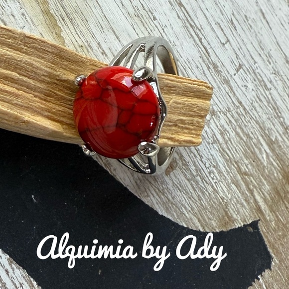 RED TURQUOISE BOHO  RING - Picture 1 of 2
